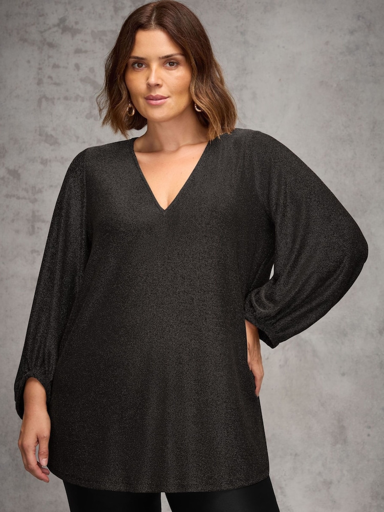 Live Unlimited Black Blouson Sleeve Sparkle Jersey Tunic - Image 1 of 3