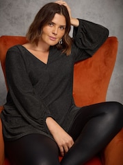 Live Unlimited Black Blouson Sleeve Sparkle Jersey Tunic - Image 2 of 3
