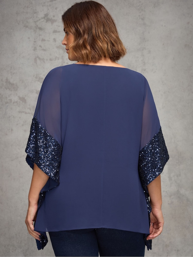 Live Unlimited Blue Contrast V-Neck Sequin Overlay Tunic - Image 5 of 5 Live Unlimited Blue Contrast V-Neck Sequin Overlay Tunic - Image 5 of 5