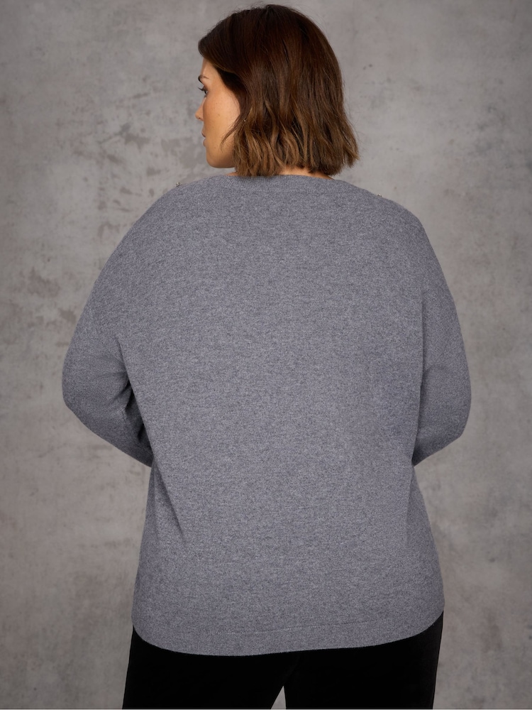 Live Unlimited Grey Embellished Jumper - Image 2 of 4 Live Unlimited Grey Embellished Jumper - Image 2 of 4