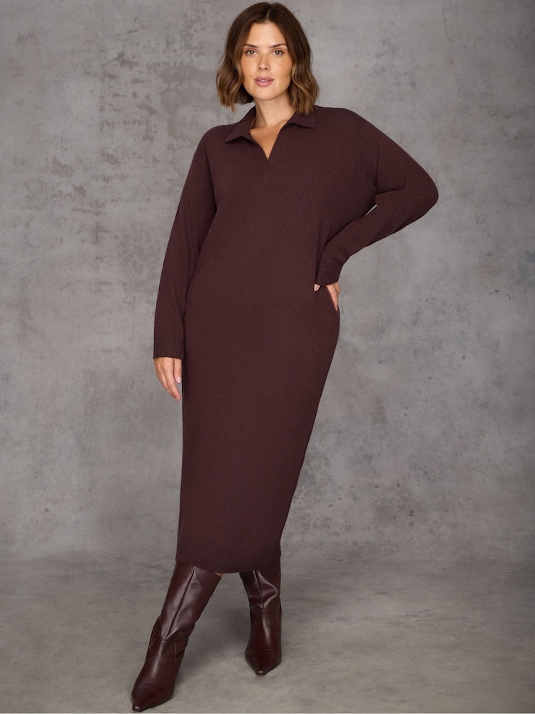 Live Unlimited Brown late Polo Neck Knitted Dress - Image 1 of 5 Live Unlimited Brown late Polo Neck Knitted Dress - Image 1 of 5