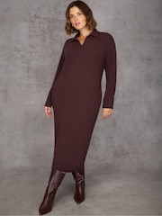 Live Unlimited Brown late Polo Neck Knitted Dress - Image 6 of 8