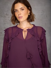Live Unlimited Purple Ruffle Tie Neck Blouse - Image 3 of 6