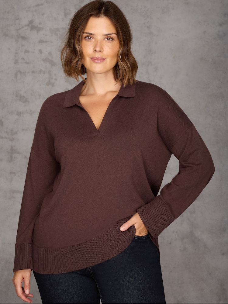 Live Unlimited Brown Late Polo Jumper - Image 1 of 5 Live Unlimited Brown Late Polo Jumper - Image 1 of 5