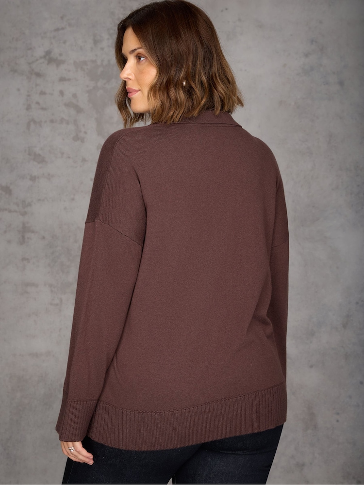 Live Unlimited Brown Late Polo Jumper - Image 2 of 5 Live Unlimited Brown Late Polo Jumper - Image 2 of 5