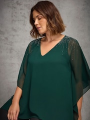 Live Unlimited Green Chiffon Hotfix V Neck Overlay Top - Image 1 of 4