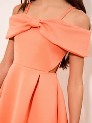 Coral Pink Bow Scuba Cut Out Dress (5-16yrs) - Image 4 of 4