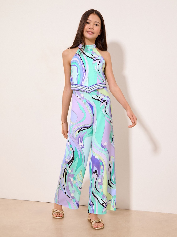 Lipsy Blue Marble Print Jumpsuit (7-16yrs) - Image 1 of 4 Lipsy Blue Marble Print Jumpsuit (7-16yrs) - Image 1 of 4