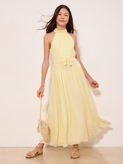 Lipsy Buttermilk Yellow Halter Seamed Maxi Occasion Dress (10-16yrs) - Image 1 of 4