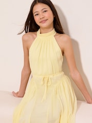Lipsy Buttermilk Yellow Halter Seamed Maxi Occasion Dress (10-16yrs) - Image 2 of 4