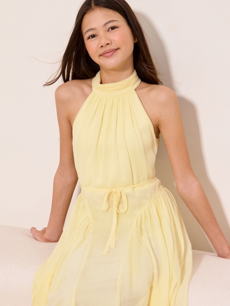 Lipsy Buttermilk Yellow Halter Seamed Maxi Occasion Dress (10-16yrs) - Image 2 of 4 Lipsy Buttermilk Yellow Halter Seamed Maxi Occasion Dress (10-16yrs) - Image 2 of 4