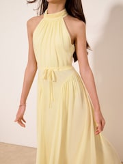 Lipsy Buttermilk Yellow Halter Seamed Maxi Occasion Dress (10-16yrs) - Image 3 of 4