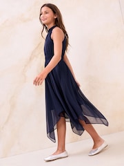 Lipsy Navy Blue Hanky Hem Halter Occasion Dress (7-16yrs) - Image 4 of 4