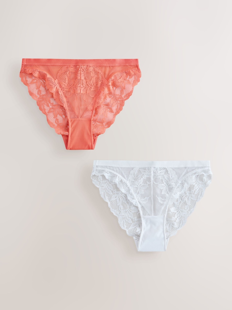 Orange/White High Leg Lace Knickers 2 Pack - Image 1 of 5