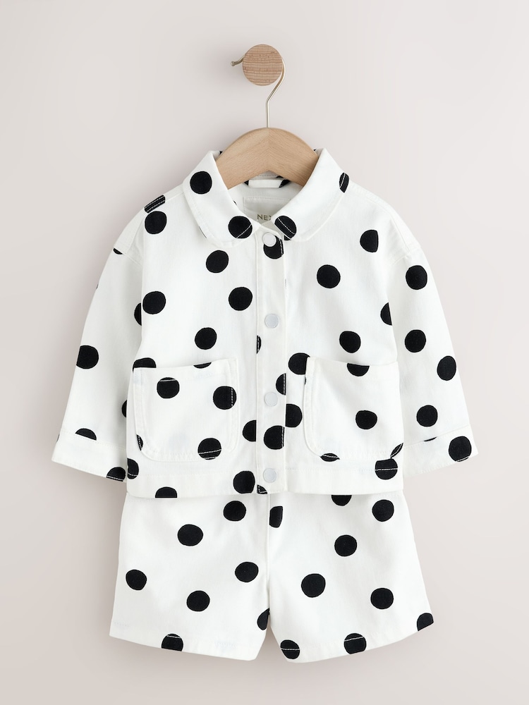 White/black Spot Printed Jacket And Shorts Set (3mths-7yrs) - Image 1 of 3