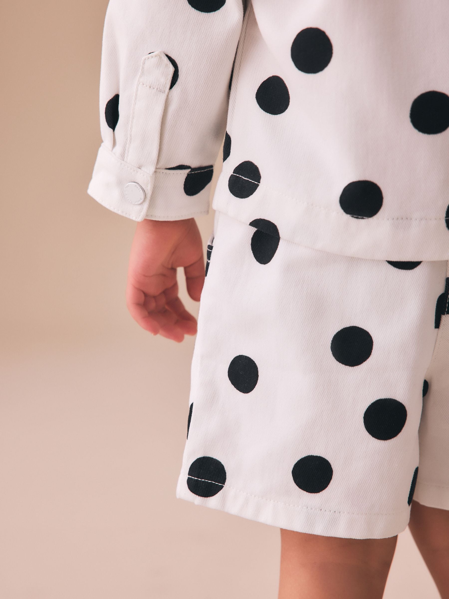 Buy White/Black Polka Dot Printed Jacket And Shorts Set (3mths