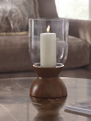 Natural N. Premium Glass With Wood Base Hurricane Candle Holder - Image 1 of 4