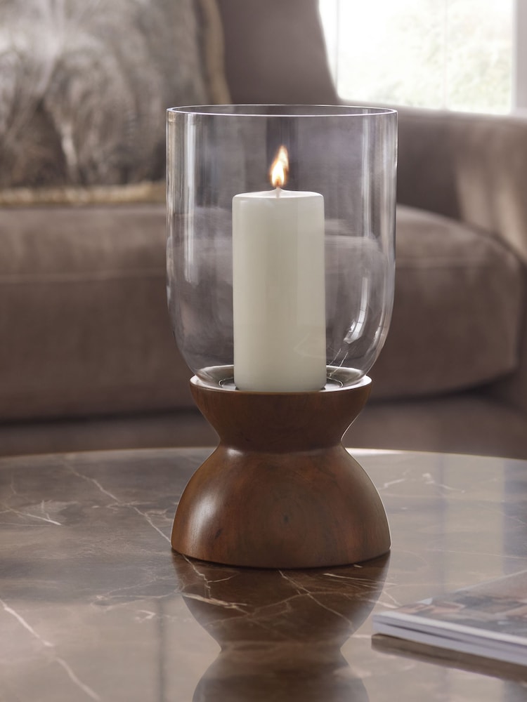 Natural N. Premium Glass With Wood Base Hurricane Candle Holder - Image 1 of 4 Natural N. Premium Glass With Wood Base Hurricane Candle Holder - Image 1 of 4