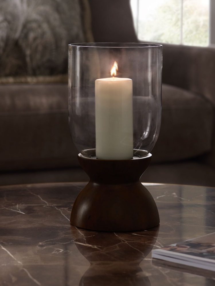 Natural N. Premium Glass With Wood Base Hurricane Candle Holder - Image 2 of 4 Natural N. Premium Glass With Wood Base Hurricane Candle Holder - Image 2 of 4