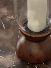 Natural N. Premium Glass With Wood Base Hurricane Candle Holder - Image 3 of 4