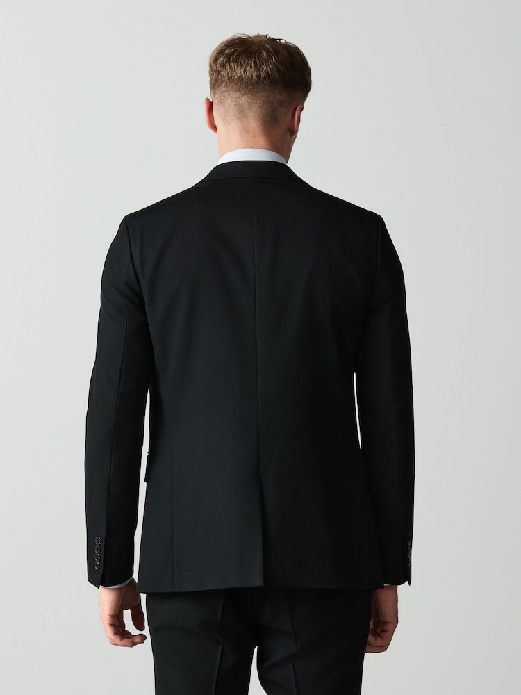 Black Skinny Fit Textured Suit Jacket With Brooch - Image 2 of 5 Black Skinny Fit Textured Suit Jacket With Brooch - Image 2 of 5