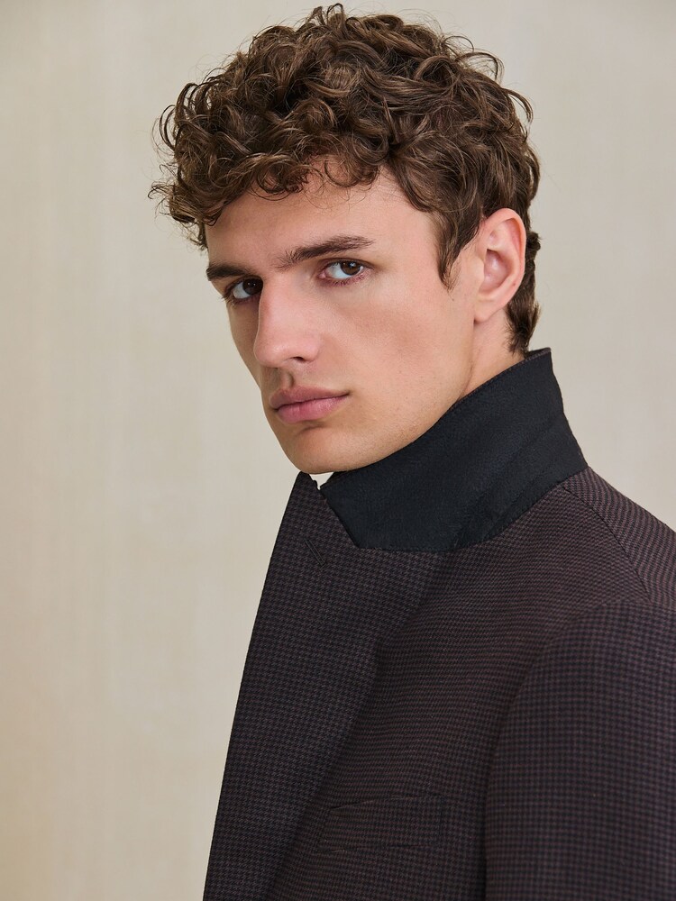 Brown Regular Fit Nova Fides Italian Wool Blend Puppytooth Texture Suit Jacket - Image 5 of 5 Brown Regular Fit Nova Fides Italian Wool Blend Puppytooth Texture Suit Jacket - Image 5 of 5