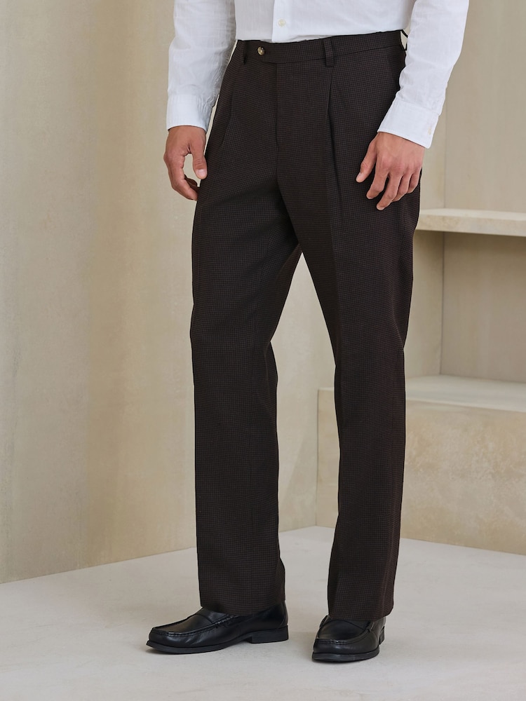 Brown Regular Fit Nova Fides Italian Wool Blend Puppytooth Texture Suit Trousers - Image 1 of 4 Brown Regular Fit Nova Fides Italian Wool Blend Puppytooth Texture Suit Trousers - Image 1 of 4