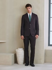 Brown Regular Fit Nova Fides Italian Wool Blend Puppytooth Texture Suit Trousers - Image 2 of 4