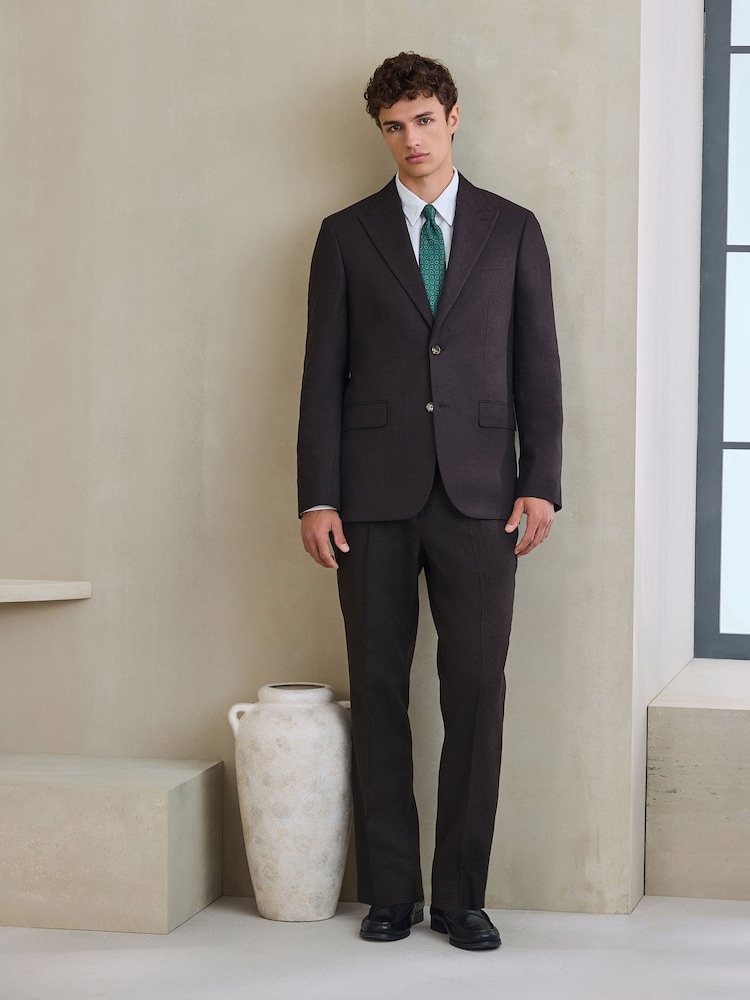 Brown Regular Fit Nova Fides Italian Wool Blend Puppytooth Texture Suit Trousers - Image 2 of 4 Brown Regular Fit Nova Fides Italian Wool Blend Puppytooth Texture Suit Trousers - Image 2 of 4