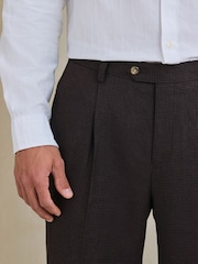 Brown Regular Fit Nova Fides Italian Wool Blend Puppytooth Texture Suit Trousers - Image 4 of 4