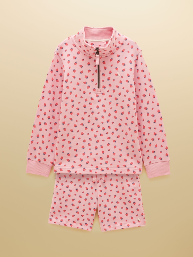Joules Kids' Pink Quater Zip Sweatshirt and Shorts Set - Image 1 of 9