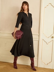 Love & Roses Black 3/4 Sleeve PU belt Midi Dress - Image 1 of 4