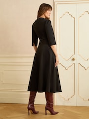 Love & Roses Black 3/4 Sleeve PU belt Midi Dress - Image 3 of 4