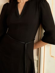 Love & Roses Black 3/4 Sleeve PU belt Midi Dress - Image 4 of 4