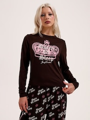 Juicy Couture Brown Queen Of Sleep Ls Pyjamas Set - Image 1 of 3
