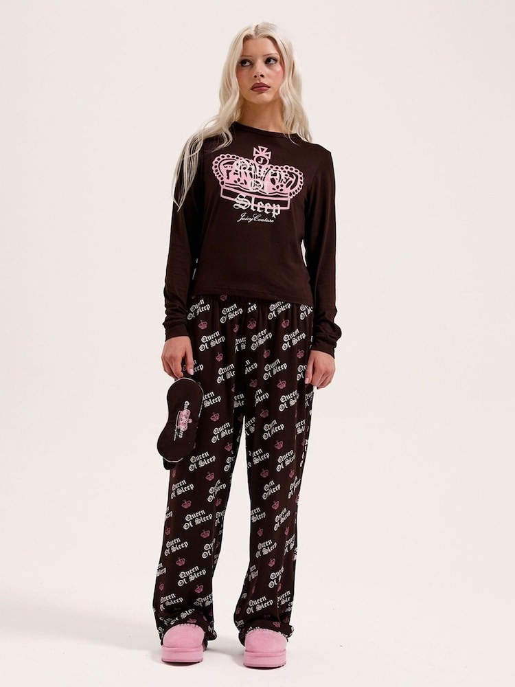 Juicy Couture Brown Queen Of Sleep Ls Pyjamas Set - Image 3 of 3