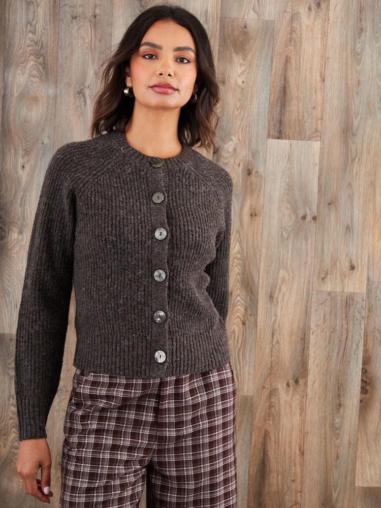 Threadbare Brown Chunky Knit Button Up Cardigan - Image 1 of 5
