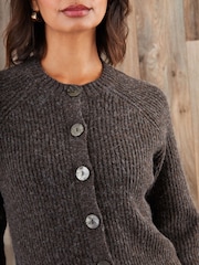 Threadbare Brown Chunky Knit Button Up Cardigan - Image 4 of 5