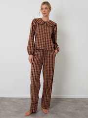 Threadbare Brown Check Peter Pan Collar Long Pyjamas Set - Image 2 of 5