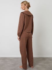 Threadbare Brown Check Peter Pan Collar Long Pyjamas Set - Image 3 of 5