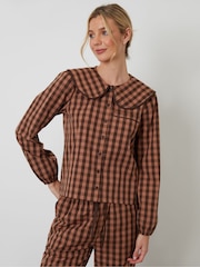 Threadbare Brown Check Peter Pan Collar Long Pyjamas Set - Image 4 of 5