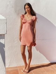 BHOEM Coral Pink SATIN MINI DRESS WITH RUCHED BUST - Image 1 of 4