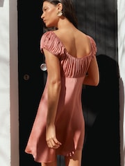 BHOEM Coral Pink SATIN MINI DRESS WITH RUCHED BUST - Image 4 of 4