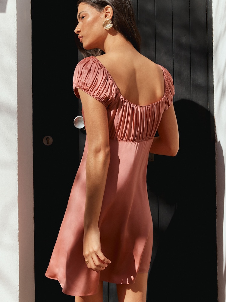 BHOEM Coral Pink SATIN MINI DRESS WITH RUCHED BUST - Image 4 of 4