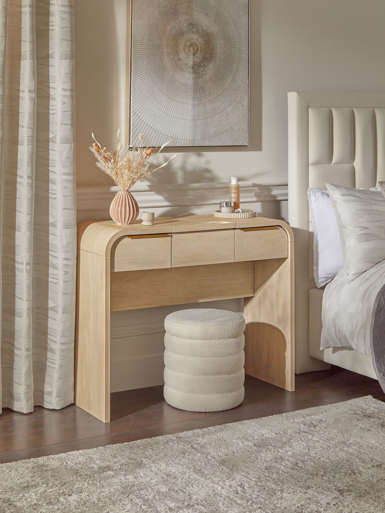 Mid Natural Mia Oak Effect Light Up 2 Drawer Console Dressing Table - Image 2 of 9