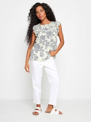 M&Co Cream Petite Ivory & Blue Floral Print Lace Insert Top - Image 2 of 4