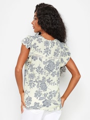 M&Co Cream Petite Ivory & Blue Floral Print Lace Insert Top - Image 3 of 4