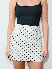 Monochrome Polka Dot Mini Skirt with Linen - Image 2 of 8