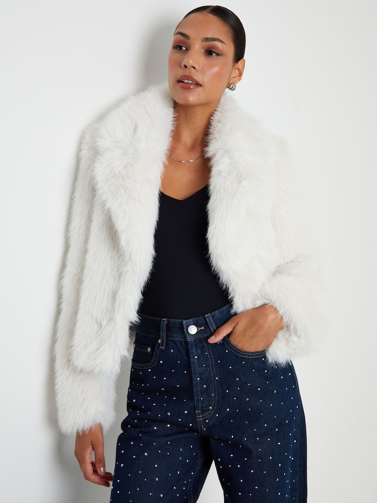 Threadbare Cream Cropped Faux Fur Coat - Image 1 of 4 Threadbare Cream Cropped Faux Fur Coat - Image 1 of 4