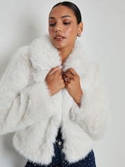 Threadbare Cream Cropped Faux Fur Coat - Image 4 of 4